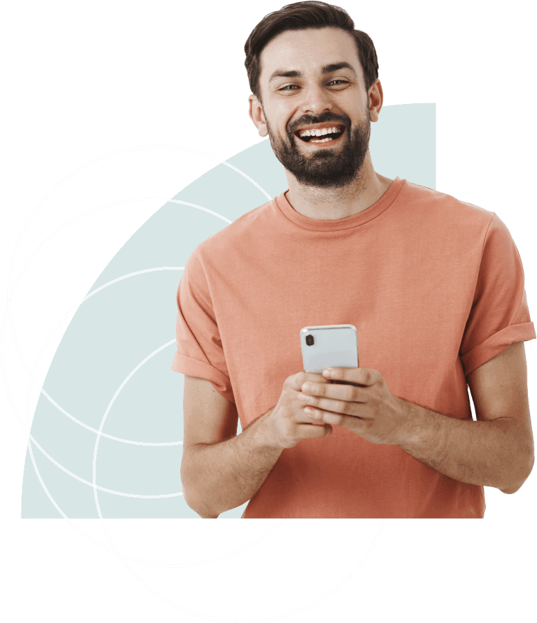 Happy person using a phone